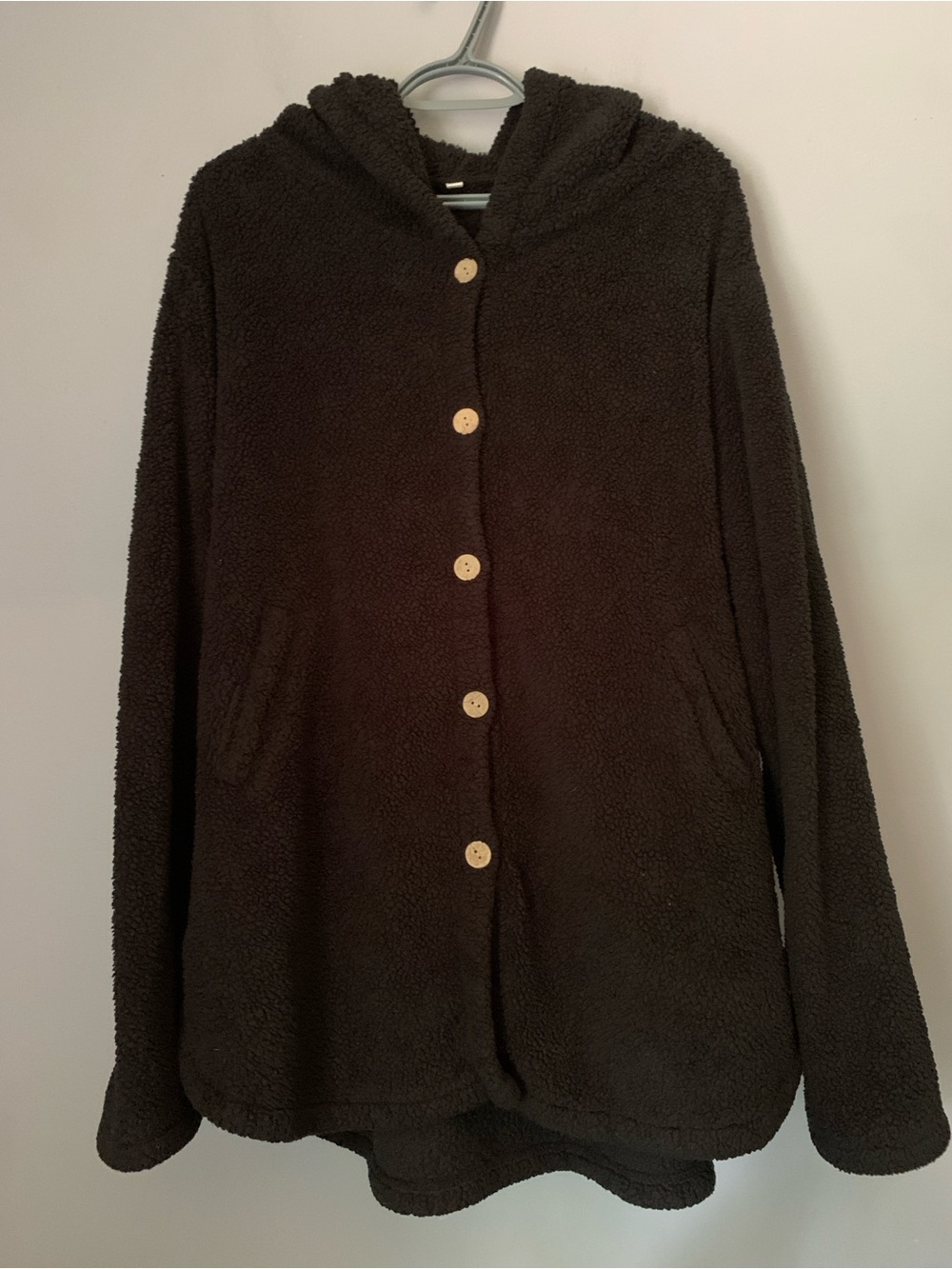 Black Plush Hooded Teddy Jacket XXL